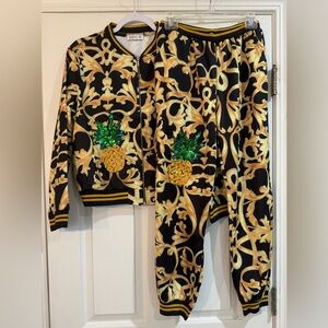 Mango USA 2 Pc Suit with pineapple embroidered sequins Size L